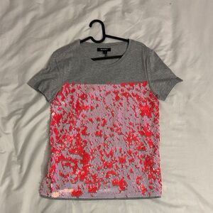 DKNY Gray Tee with Pink and Neon Coral Reversible Sequins